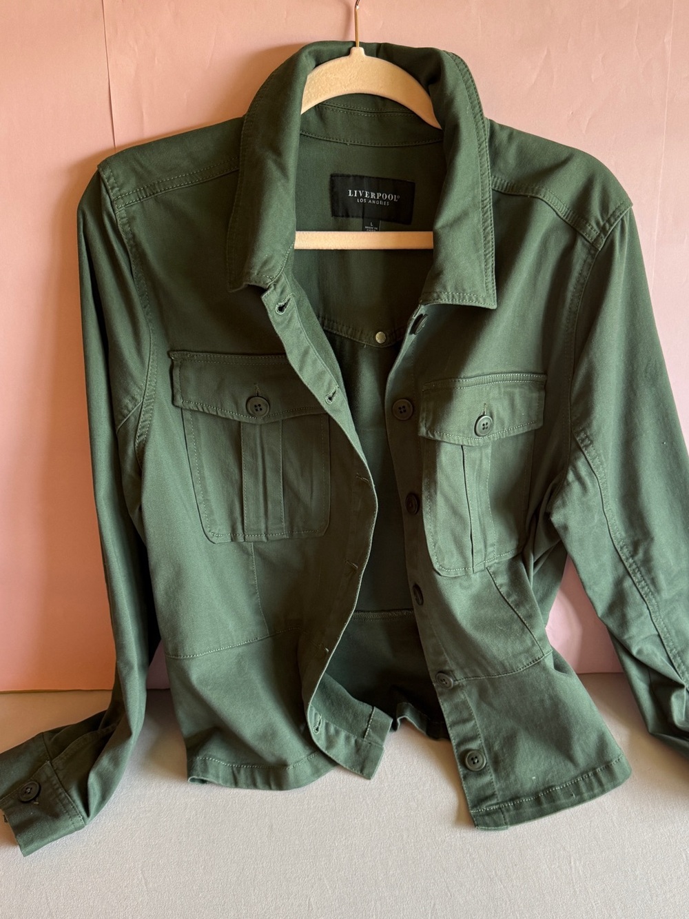 Liverpool LA Women's Olive Super Soft Utility Jacket with Flap Pockets - Large